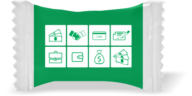 Balas de Brinde Pagamentos Fundo Verde Duras com Sabor de Frutas - Balinhas Personalizadas