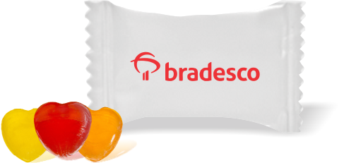 Balas de Brinde Bradesco Duras com Sabor de Frutas - Balinhas Personalizadas