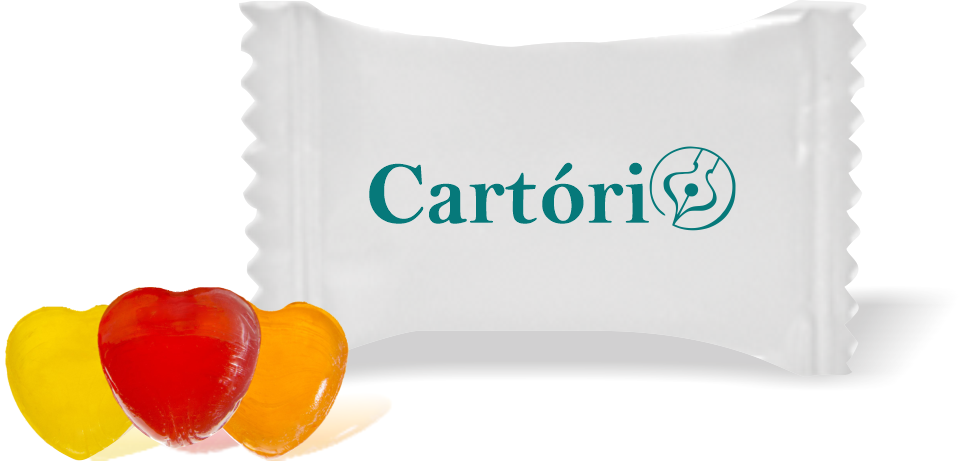 Balas de Brinde Cartório Caneta Fundo Branco Duras com Sabor de Frutas - Balinhas Personalizadas
