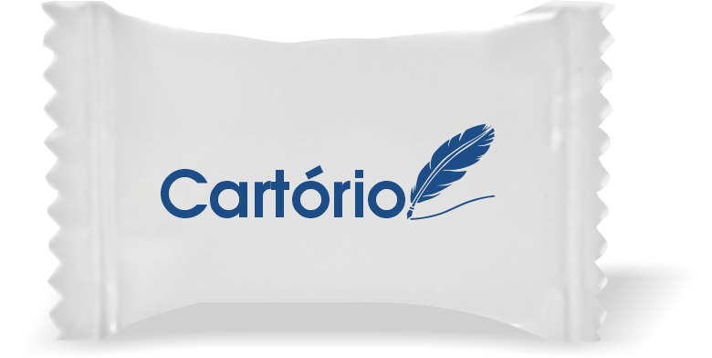 Balas de Brinde Cartório Pena Fundo Branco Duras com Sabor de Frutas - Balinhas Personalizadas