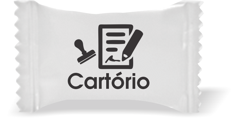 Balas de Brinde Cartório Carimbo Fundo Branco Duras com Sabor de Frutas - Balinhas Personalizadas