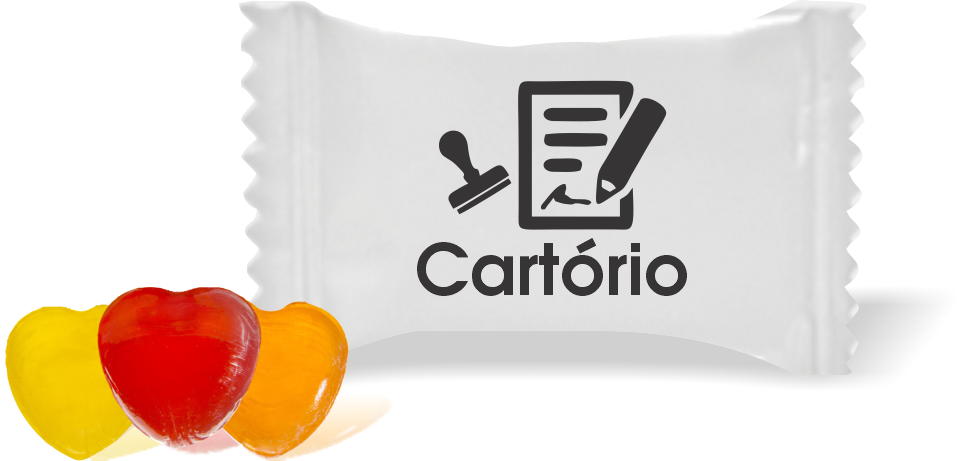 Balas de Brinde Cartório Carimbo Fundo Branco Duras com Sabor de Frutas - Balinhas Personalizadas