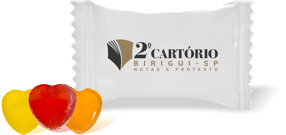 Balas de Brinde 2º Cartório Birigui Duras com Sabor de Frutas - Balinhas Personalizadas