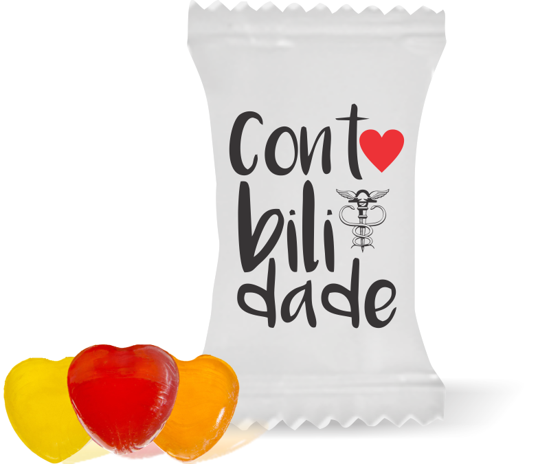 Balas de Brinde Contabilidade Coração Fundo Branco Duras com Sabor de Frutas - Balinhas Personalizadas