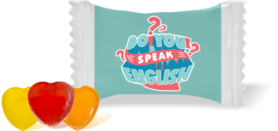 Balas de Brinde Do You SPEAK Fundo Verde Duras com Sabor de Frutas - Balinhas Personalizadas