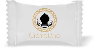 Balas de Brinde Urna Crematório Fundo Branco Duras com Sabor de Frutas - Balinhas Personalizadas