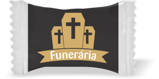 Balas de Brinde Urnas Funerária Fundo Preto Duras com Sabor de Frutas - Balinhas Personalizadas