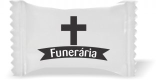 Balas de Brinde Cruz Funerária Fundo Branco Duras com Sabor de Frutas - Balinhas Personalizadas