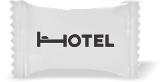 Balas de Brinde Cama Hotel Fundo Branco Duras com Sabor de Frutas - Balinhas Personalizadas