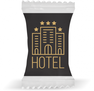 Balas de Brinde Hotel Fundo Preto Duras com Sabor de Frutas - Balinhas Personalizadas
