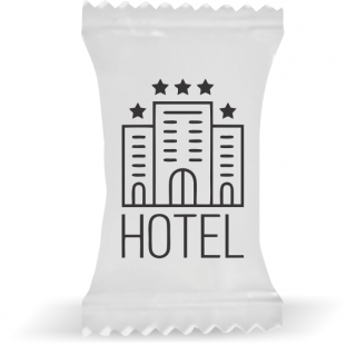 Balas de Brinde Hotel Fundo Branco Duras com Sabor de Frutas - Balinhas Personalizadas