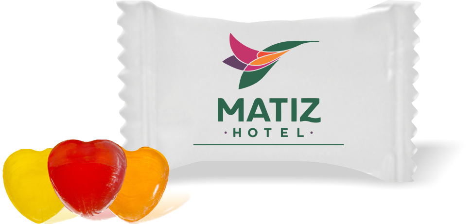 Balas de Brinde Matiz Hotel Duras com Sabor de Frutas - Balinhas Personalizadas