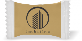 Balas de Brinde Prédio Imobiliária Fundo Bege Duras com Sabor de Frutas - Balinhas Personalizadas
