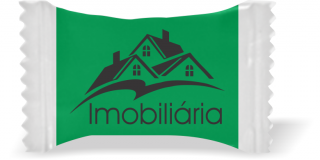 Balas de Brinde Casas Imobiliária Fundo Verde  Duras com Sabor de Frutas - Balinhas Personalizadas