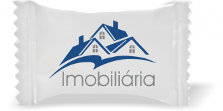 Balas de Brinde Casas Imobiliária Fundo Branco  Duras com Sabor de Frutas - Balinhas Personalizadas