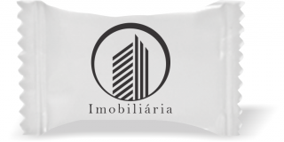 Balas de Brinde Prédio Imobiliária Fundo Branco Duras com Sabor de Frutas - Balinhas Personalizadas