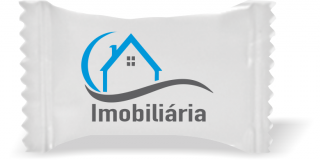 Balas de Brinde Casa Imobiliária Fundo Branco Duras com Sabor de Frutas - Balinhas Personalizadas