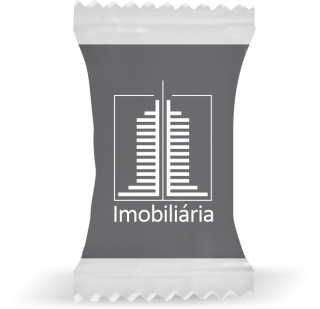 Balas de Brinde Torre Imobiliária Fundo Cinza Duras com Sabor de Frutas - Balinhas Personalizadas