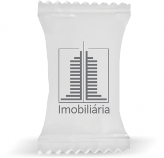 Balas de Brinde Torre Imobiliária Fundo Branco Duras com Sabor de Frutas - Balinhas Personalizadas