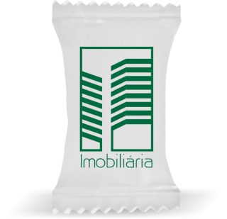 Balas de Brinde Prédio Lateral Imobiliária Fundo Branco Duras com Sabor de Frutas - Balinhas Personalizadas