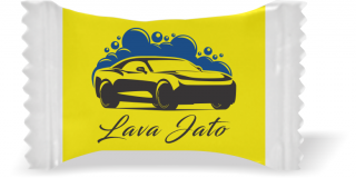 Balas de Brinde Carro Espuma Fundo Amarelo Duras com Sabor de Frutas - Balinhas Personalizadas