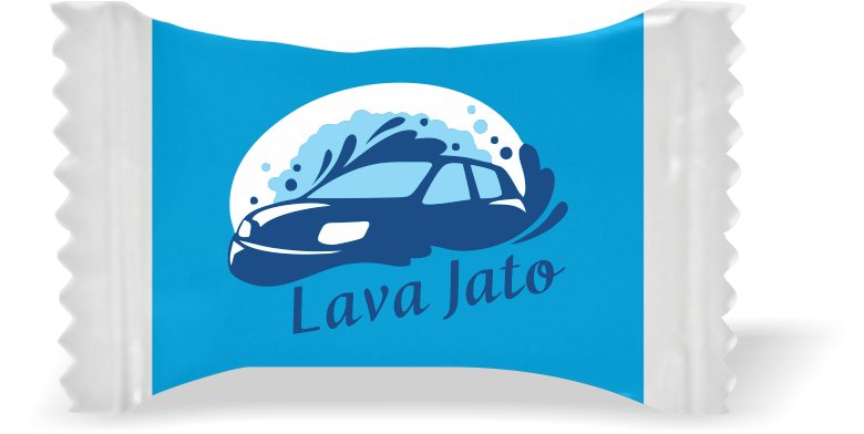 Balas de Brinde Carro Água Fundo Azul Duras com Sabor de Frutas - Balinhas Personalizadas