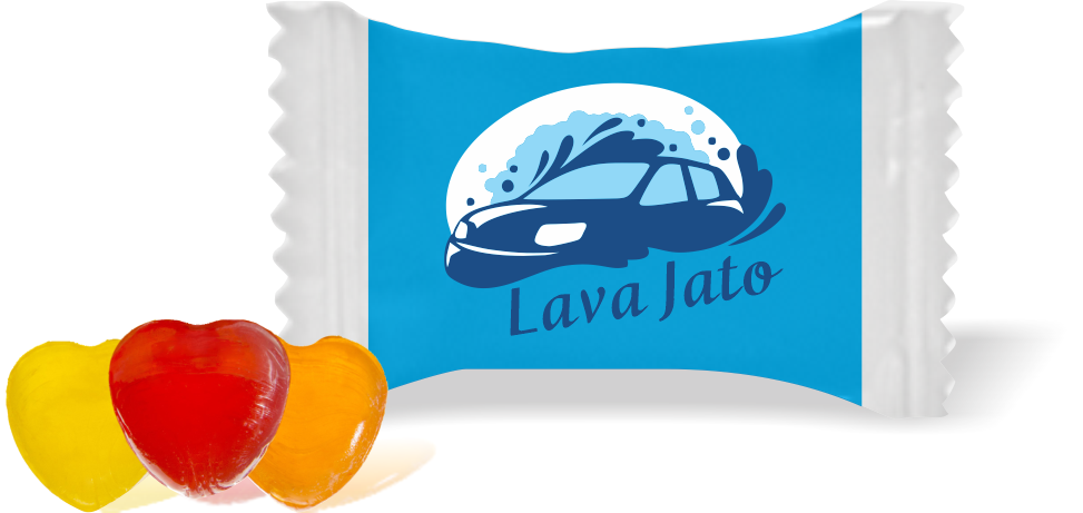 Balas de Brinde Carro Água Fundo Azul Duras com Sabor de Frutas - Balinhas Personalizadas