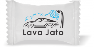 Balas de Brinde Carro Ducha Fundo Branco Duras com Sabor de Frutas - Balinhas Personalizadas