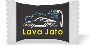 Balas de Brinde Carro Ducha Fundo Preto Duras com Sabor de Frutas - Balinhas Personalizadas