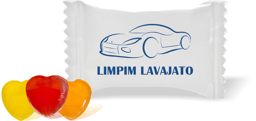 Balas de Brinde LIMPIM LAVAJATO Duras com Sabor de Frutas - Balinhas Personalizadas