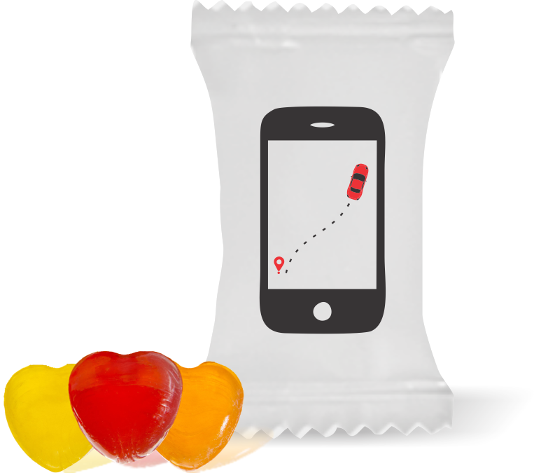 Balas de Brinde  Celular Fundo Branco Duras com Sabor de Frutas - Balinhas Personalizadas