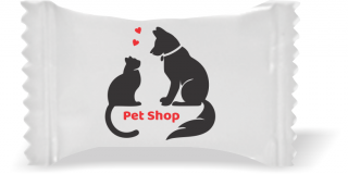Balas de Brinde  Cão e Gato Fundo Branco Duras com Sabor de Frutas - Balinhas Personalizadas