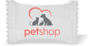 Balas de Brinde  Cão e Gato Apaixonado Fundo Branco Duras com Sabor de Frutas - Balinhas Personalizadas