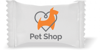 Balas de Brinde  Cão e Coração Fundo Branco Duras com Sabor de Frutas - Balinhas Personalizadas