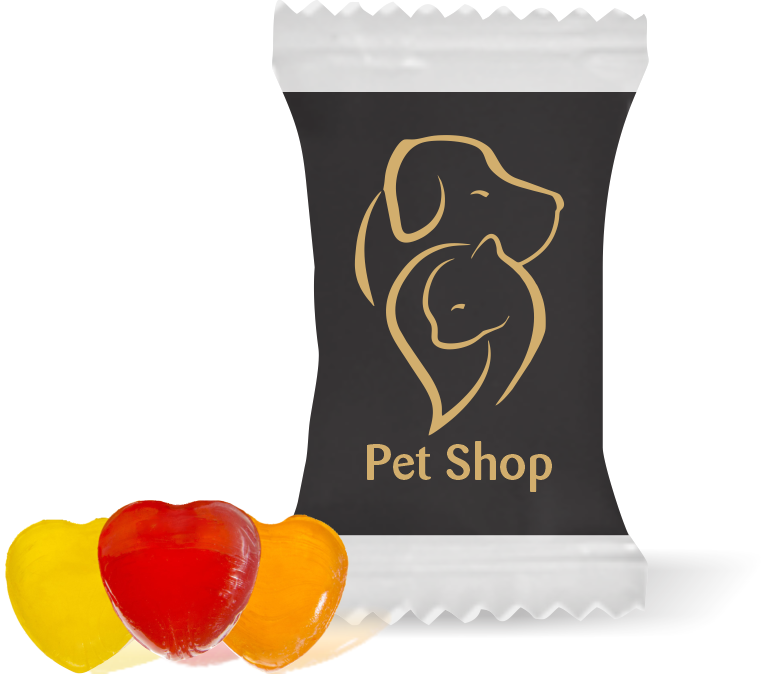 Balas de Brinde  Silhueta Pets Fundo Preto Duras com Sabor de Frutas - Balinhas Personalizadas