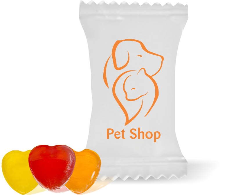 Balas de Brinde  Silhueta Pets Fundo Branco Duras com Sabor de Frutas - Balinhas Personalizadas