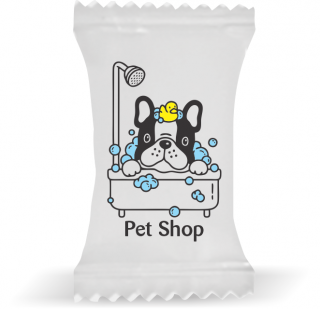 Balas de Brinde Banho Cão Fundo Branco Duras com Sabor de Frutas - Balinhas Personalizadas