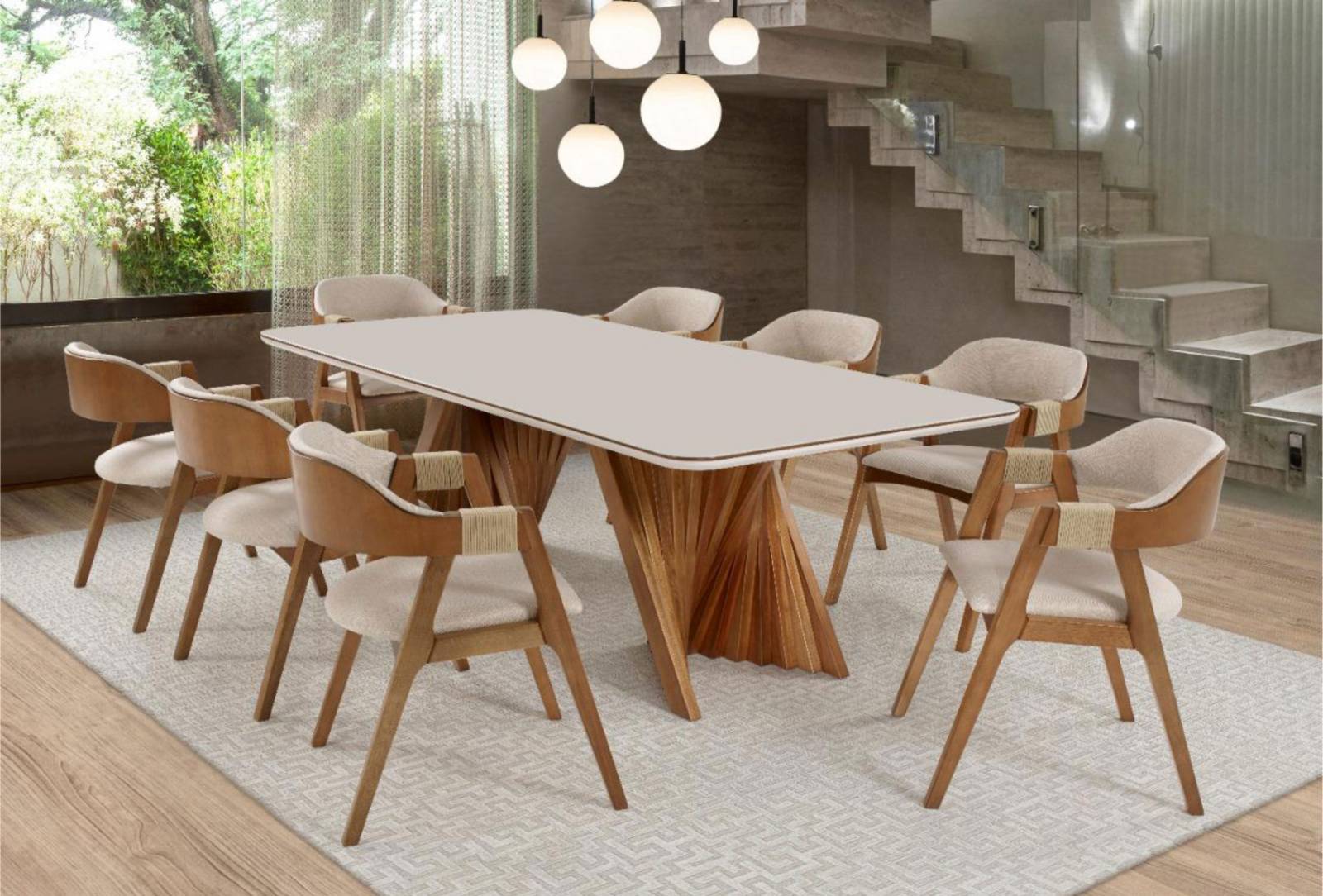 Mesa de Jantar Jamile com 8 Cadeiras Zaki Diplomata Móveis - All Home