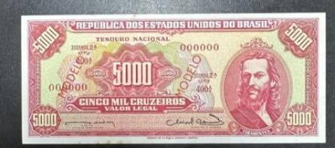 Catálogo Vieira Nº 107A 5.000 Cruzeiros (MODELO)  2ºestampa Tiradentes
