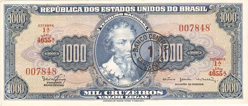 Catálogo Vieira Nº 121 - 1000 Cruzeiros C/C de (1 Cruzeiro Novo)  (Pedro Alvarez Cabral)