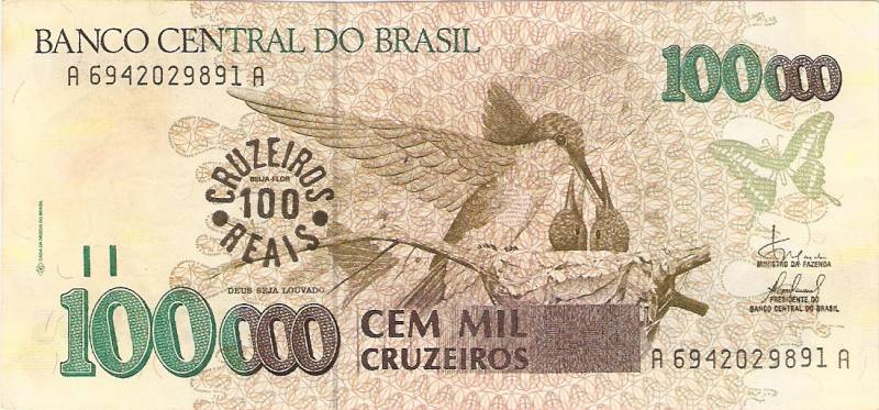 Catálogo Vieira Nº 235 - 100.000 Cruzeiros C/C de (100 Cruzeiros Reais) (Beija Flor)