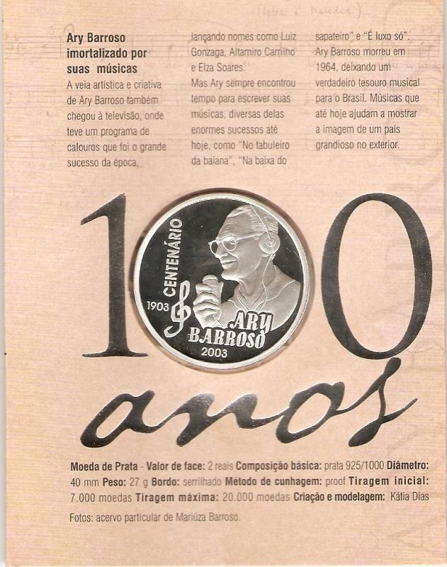 Catálogo Vieira Nº 606 - 2 Reais (Homenagem ao Centenário de Ary Barroso)