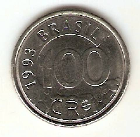 Catálogo Vieira Nº 7 - 100 Cruzeiros Reais (Lobo Guará) (Reforma Monetária) (Aço)