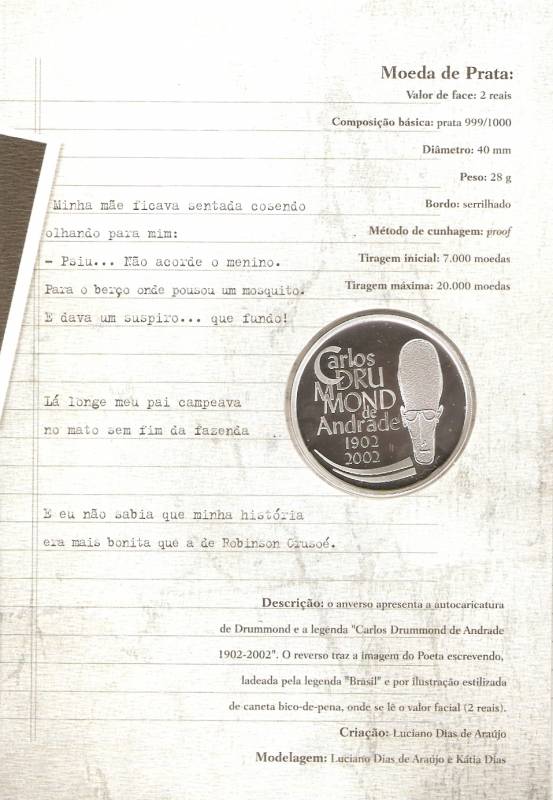 Catálogo Vieira Nº 605 - 2 Reais (Homenagem ao Centenário de Carlos Drumand de Andrade)