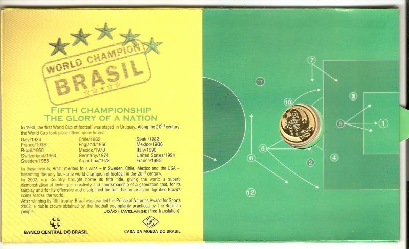 Catálogo Vieira Nº 726 - 20 Reais (Homenagem ao Pentacampeonato de Futebol) Ouro