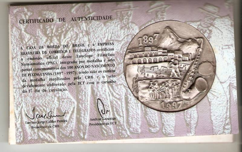 Medalha de Prata Comemorativa aos 100 Anos do Nascimento do Pixinguinha.