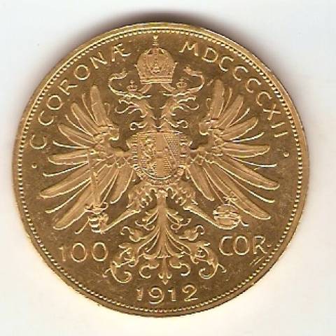Moeda de Ouro 100 Coroas Austríaca.