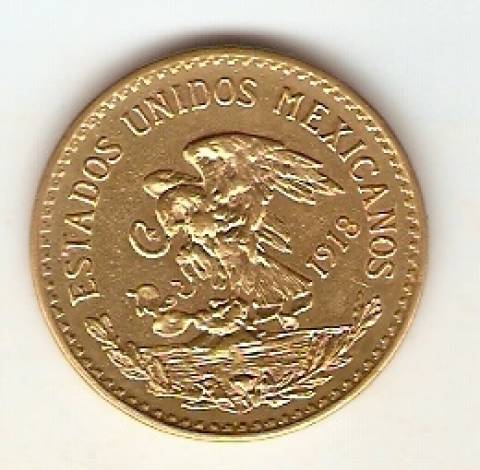 Moeda de Ouro 20 Pesos Mexicano - Ouro 22K - 16,6gr.  