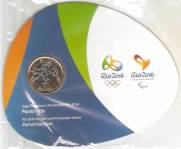 Cartela com a Moeda Comemorativa aos jogos Olímpicos e Paralímpicos.