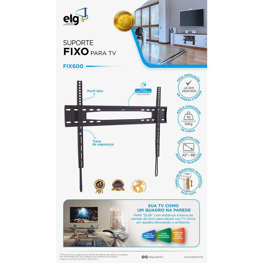 SUPORTE FIXO ELG TV até 50 a 75'' - FIX600